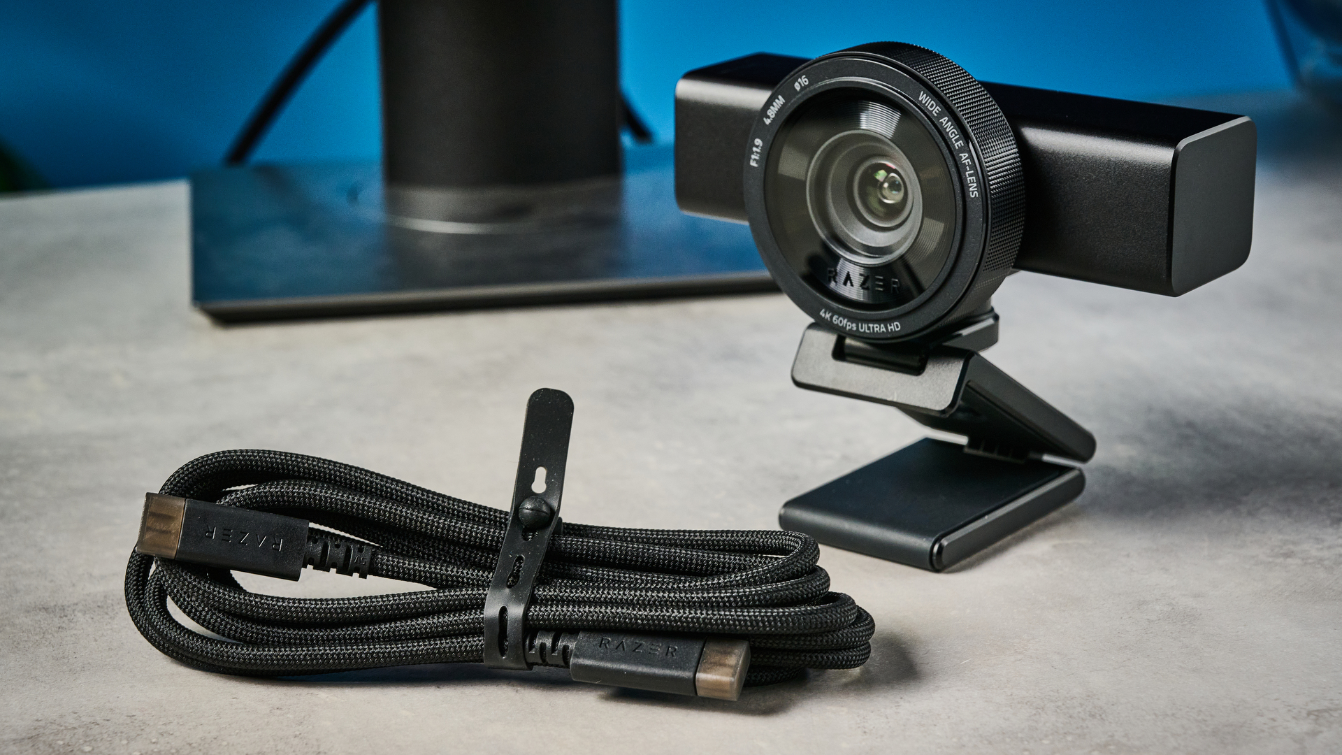A black Razer Kiyo V2 Pro 4K webcam