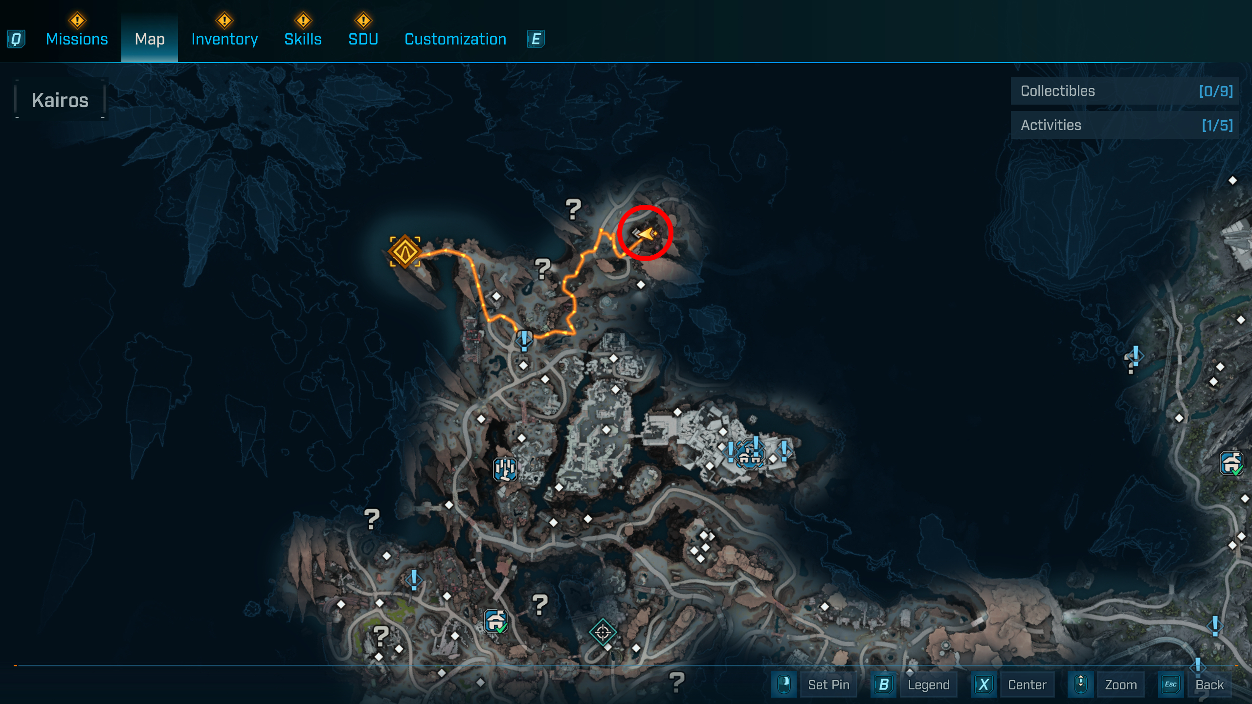 Borderlands 4 Wombo Combo location: A map with a red circle showing the location of Saw's Clench drill site in northern Ruined Sumplands, Carcadia Burn.