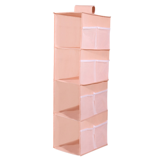 A pastel pink 4-tier hanging organizer