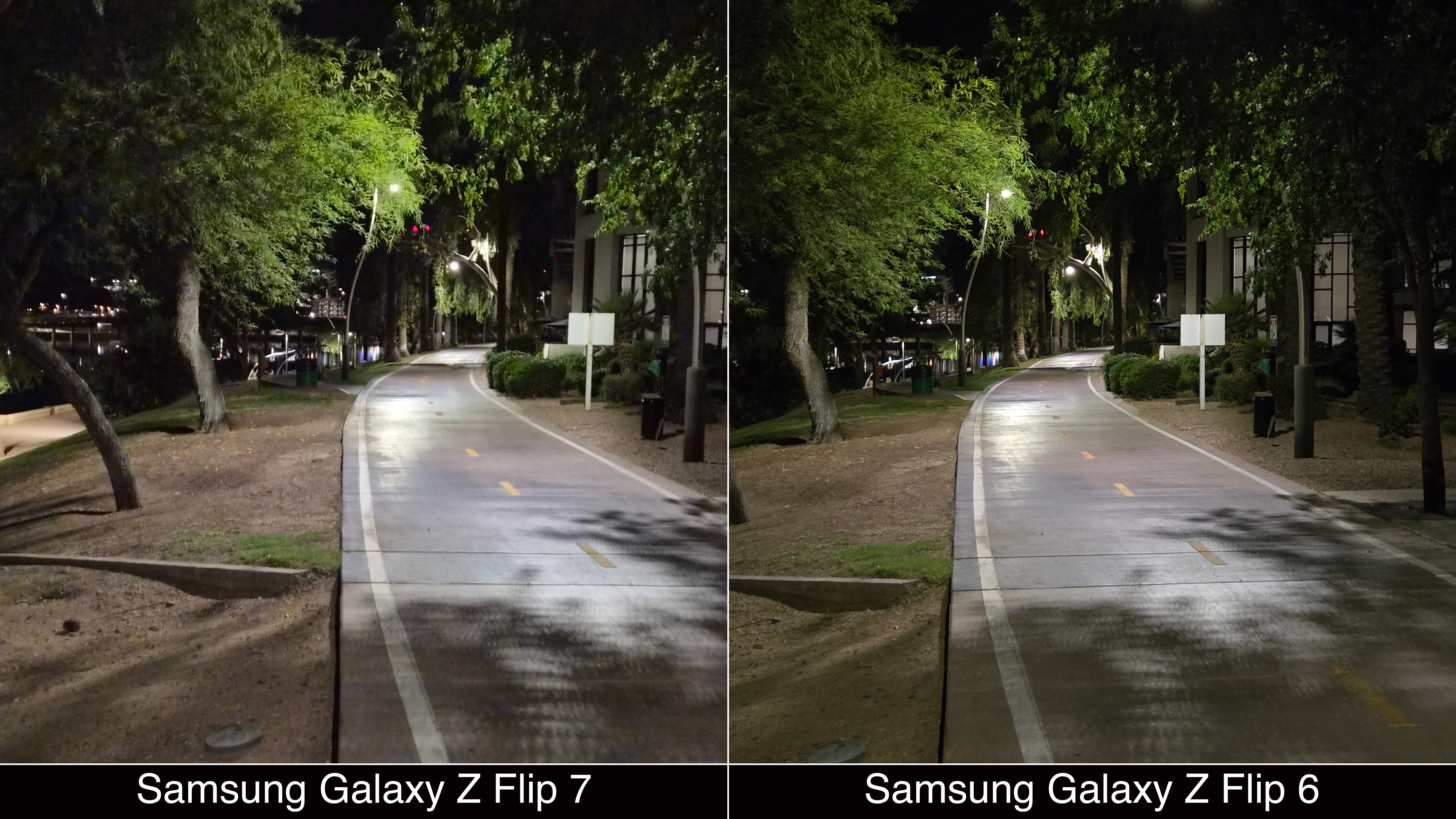 Low-light camera comparisons shot on the Galaxy Z Flip 7 and Galaxy Z Flip 6.