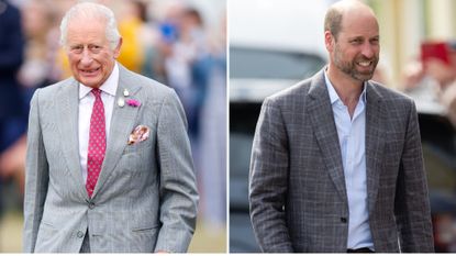 A composite of a picture of King Charles in 2025 and a picture of Prince William in 2025