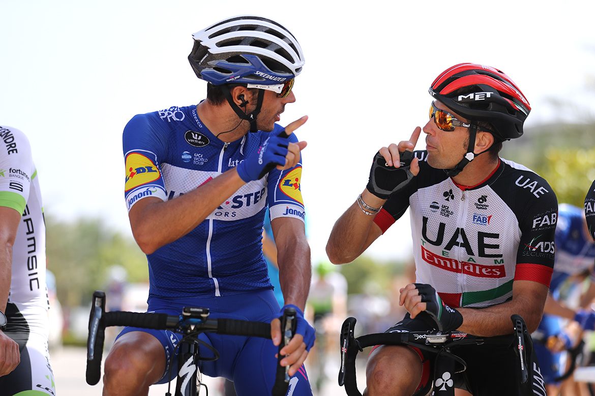 Eros Capecchi (Quick-Step Floors) with Marco Marcato (UAE-Team Emirates).