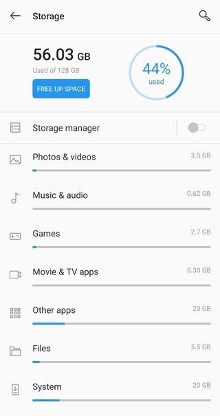 OnePlus 8 Pro storage settings