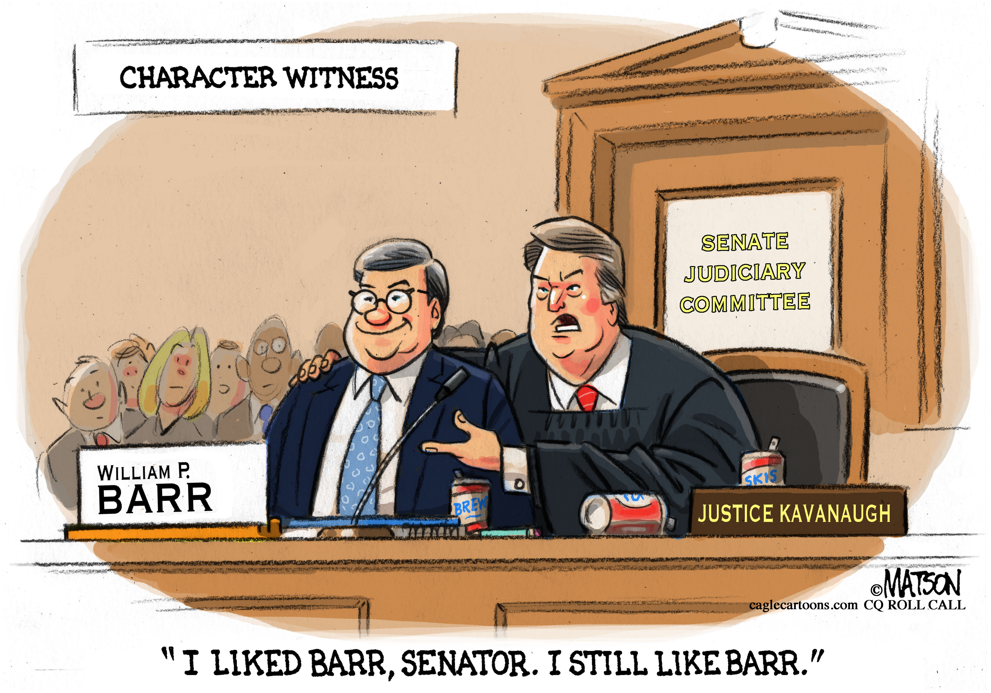 Political cartoon U.S. Brett Kavanaugh William Barr attorney general