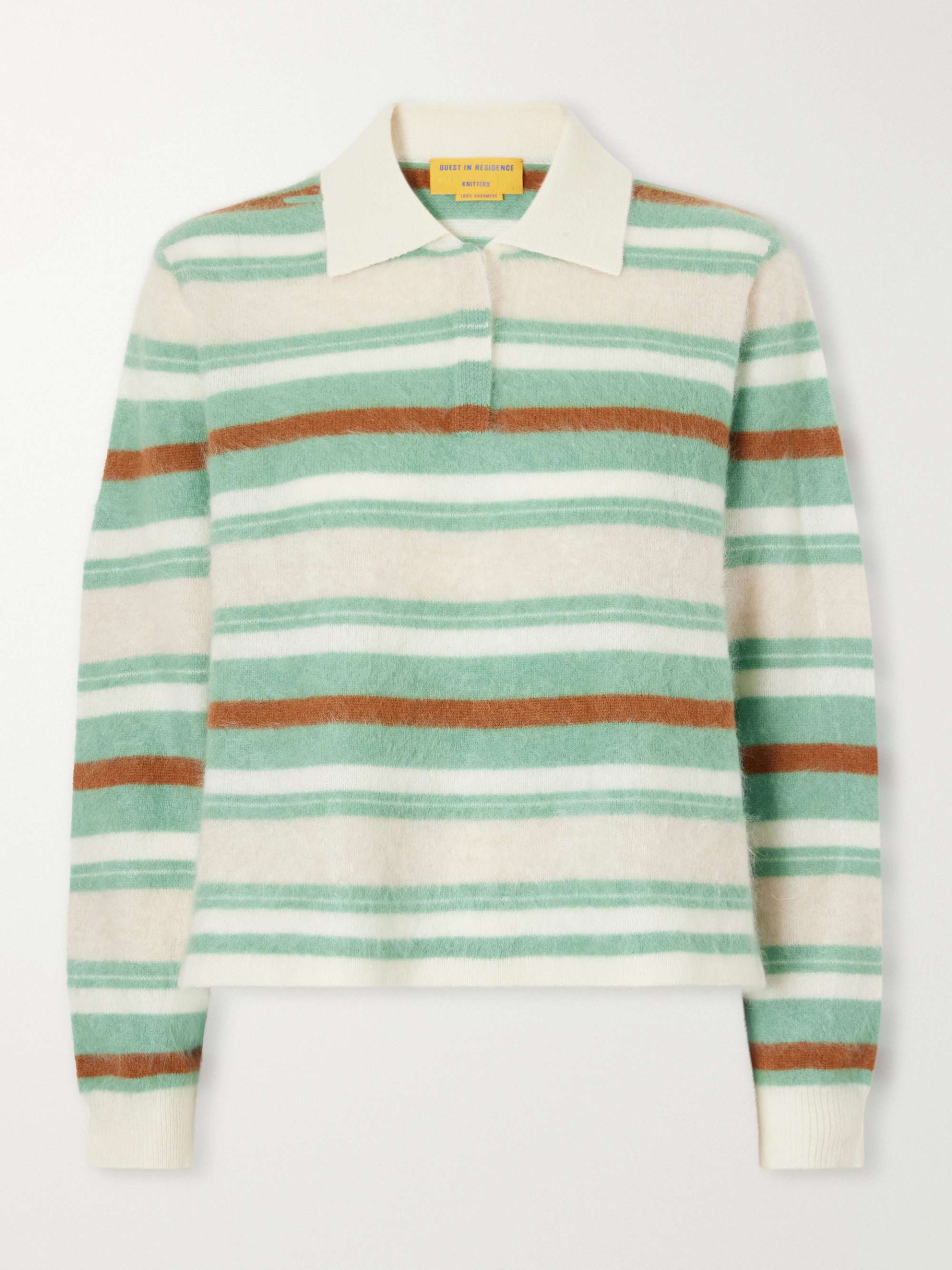 Grizzly Cropped Striped Brushed Cashmere Polo Sweater