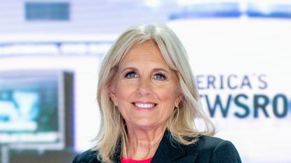 NEW YORK, NY - SEPTEMBER 06: Jill Biden discusses "Walk of America" as she visits "America's Newsroom" at Fox News Channel Studios on September 6, 2018 in New York City. (Photo by Roy Rochlin/Getty Images)