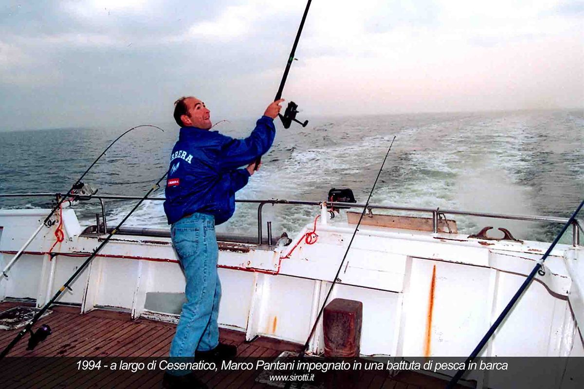 Marco Pantani enjoys a fishing trip during the 1994 winter