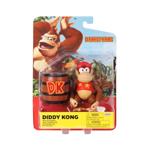 Nintendo World of Super Mario 2023 4-Inch Action Figure Donkey Kong With Bananas (diddy Kong With Dk Barrel)