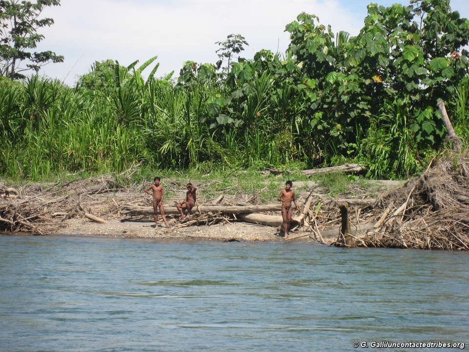 Mashco-Prio Indians on a riverbank