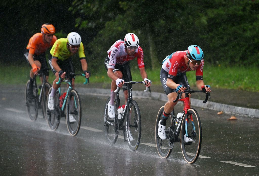 SANTANDER SPAIN SEPTEMBER 04 Jonas Gregaard of Denmark and Team Lotto Dstny R leads the breakaway during the La Vuelta 79th Tour of Spain 2024 Stage 17 a 1415km stage Arnuero to Santander UCIWT on September 04 2024 in Santander Spain Photo by Dario BelingheriGetty Images