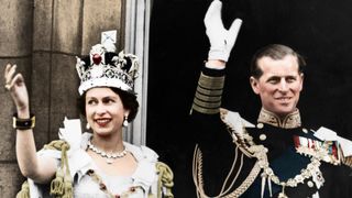 Queen Elizabeth II and the Duke of Edinburgh on the day of the coronation, Buckingham Palace