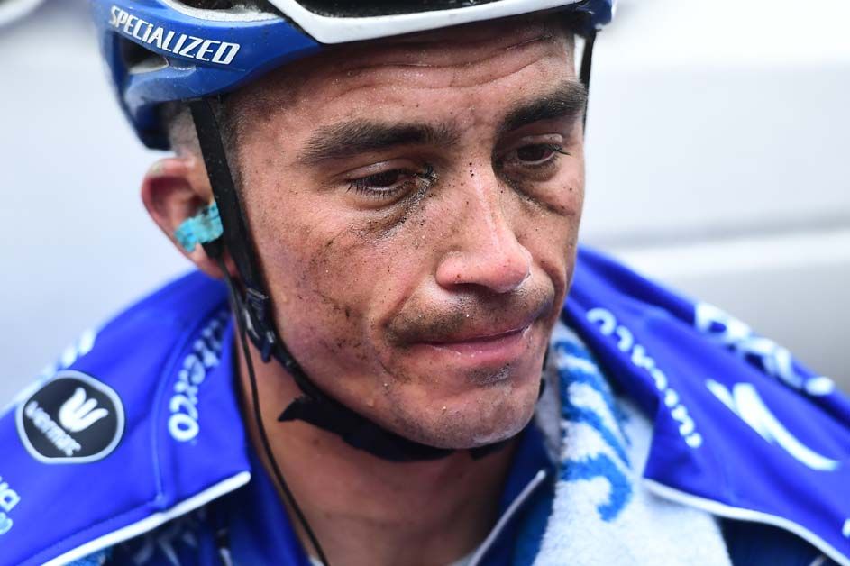 The effort of the stage is etched on Julian Alaphilippe's face