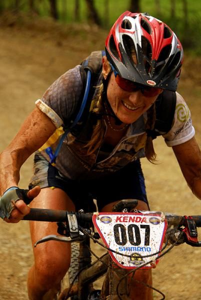 Louise Kobin races toward second place.