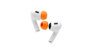 AirPods Pro 2 with orange foam ear tips