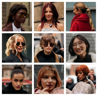 collage of street style images showcasing hair styles