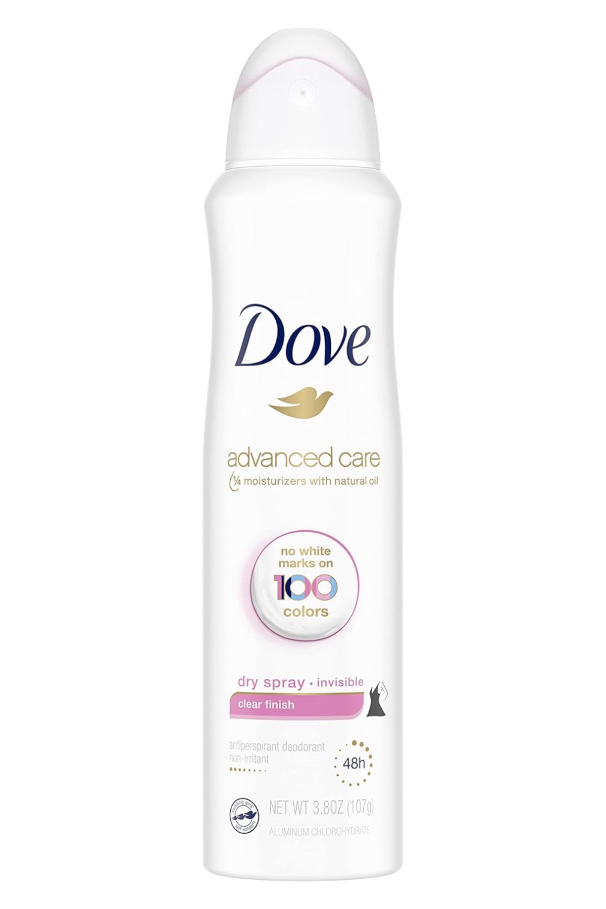 Dove Advanced Care Invisible Dry Spray Antiperspirant Deodorant No White Marks on 100 Colors Clear Finish 48-Hour Sweat and Odor Protecting Deodorant for Women 3.8 Oz