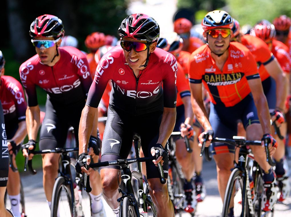 Egan Bernal rides in the bunch during stage 5 at Tour de Suisse