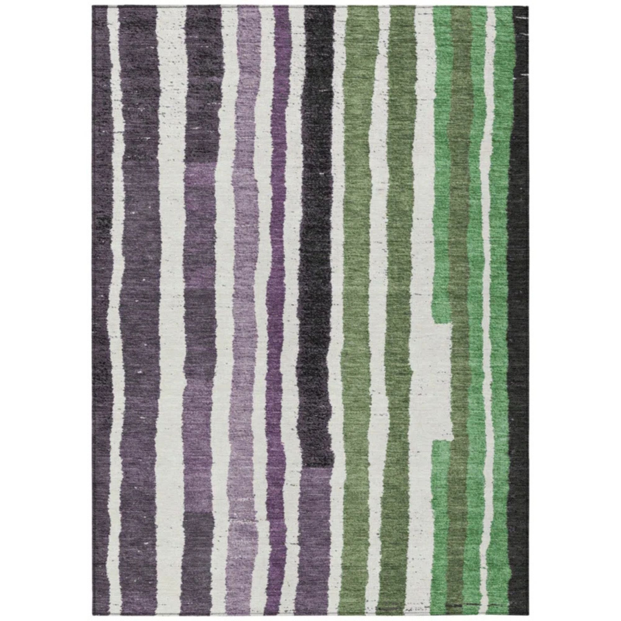 5' X 8' Purple Ivory And Green Striped Washable Indoor Outdoor Area Rug