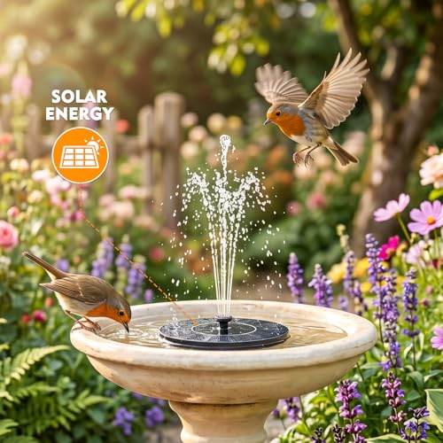 Mademax Solar Bird Bath Fountains, Upgrade 1.4w Solar Fountain Pump With 8 Nozzles &amp;amp; 4 Brackets, Free Standing Floating Solar Powered Water Fountain Pump for Bird Bath, Garden, Pond, Pool, Outdoor