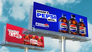 Pepsi billboards featuring bottles with names of foods