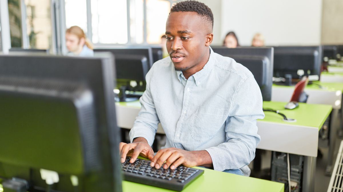 A student working at a computer