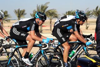 Juan Antonio Flecha and Jeremy Hunt in escape, Tour of Qatar 2011, stage one