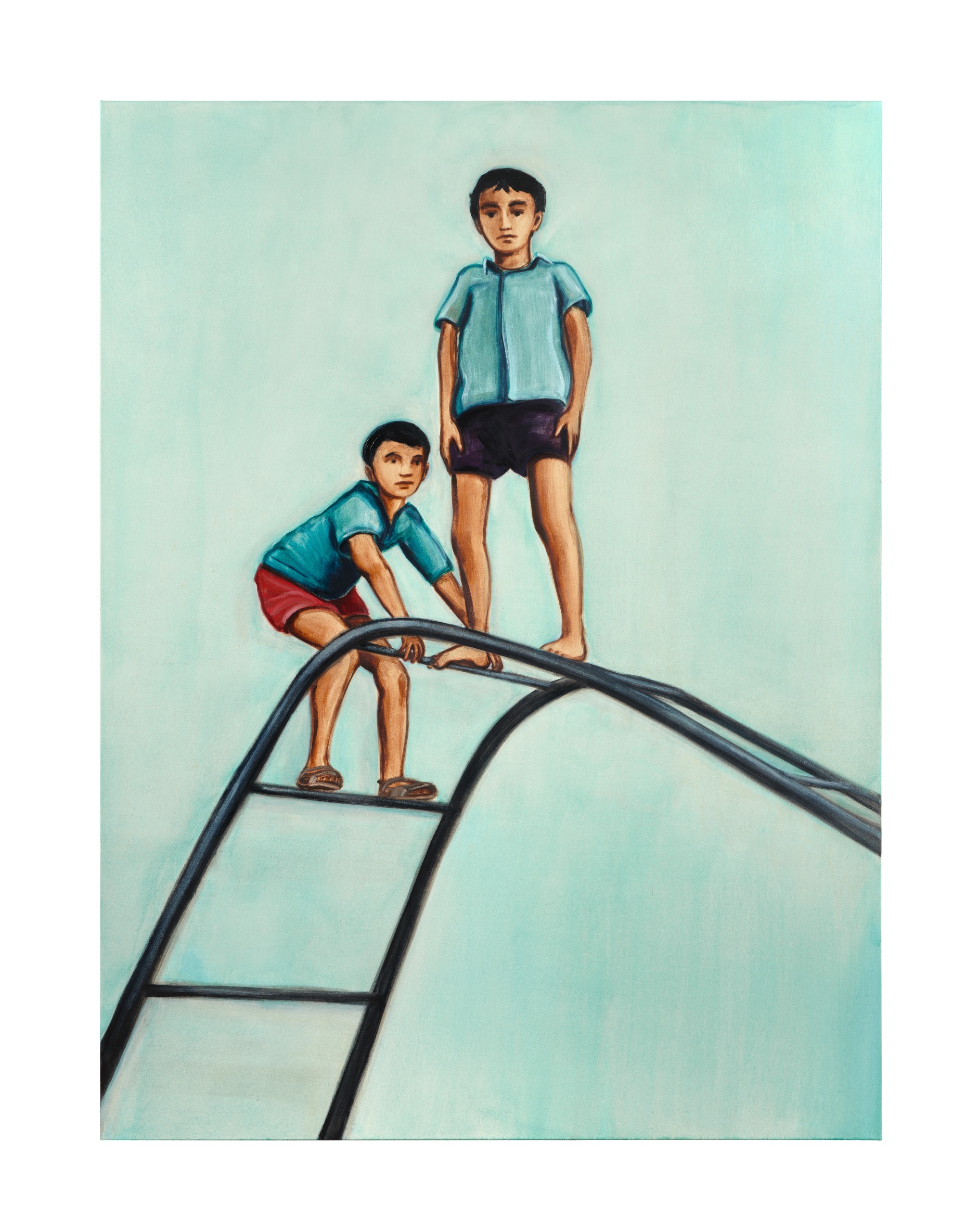 two boys on a climbing frame