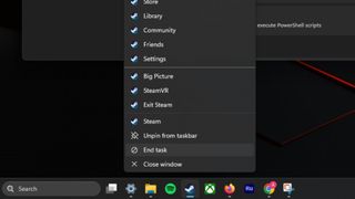 A screenshot showing the "End Task" option enabled in the Windows 11 taskbar