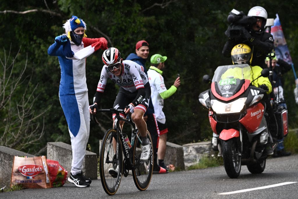 Team Bora Hansgrohes Patrick Konrad of Austria rides ahead during the 16th stage of the 108th edition of the Tour de France cycling race 169 km between Pas De La Case and SaintGaudens on July 13 2021 Photo by AnneChristine POUJOULAT AFP Photo by ANNECHRISTINE POUJOULATAFP via Getty Images