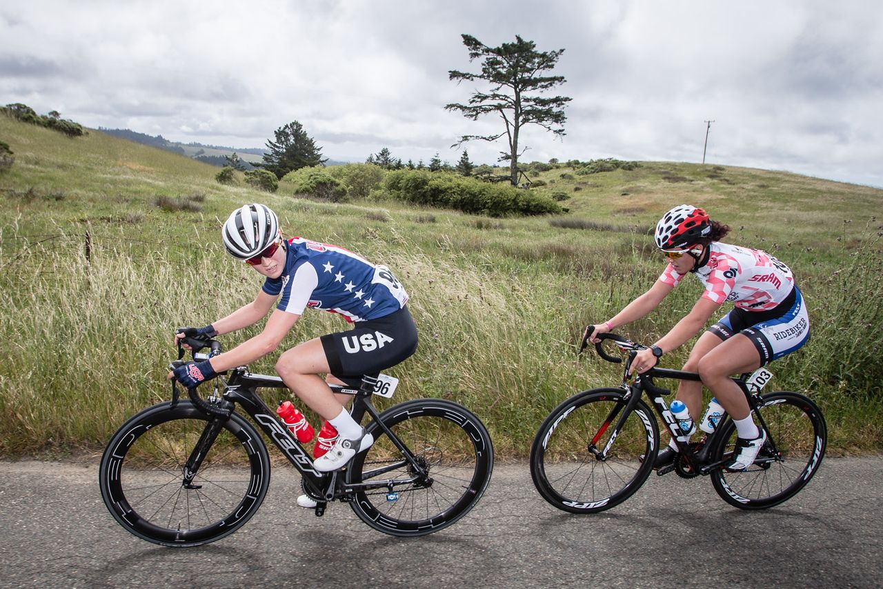 Ruth Winder (USA) and Chloe Dygert (Twenty 16) chase back after the climb