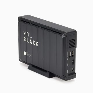The WD Black D10 external hard drive positioned vertically
