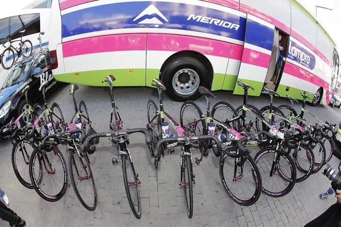 Lampre is all kitted out in pink, blue and green