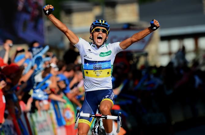 Alberto Contador celebrates his winning ride on stage 17 in the 2012 Vuelta a Espana