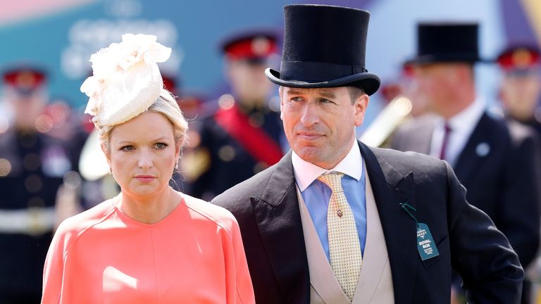 Peter Phillips' girlfriend Lindsay Wallace with him at the Epsom Derby