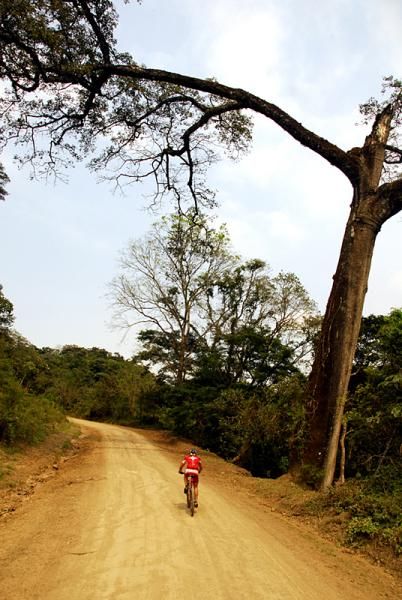 Rebecca Rusch on a road section of La Ruta stage 1