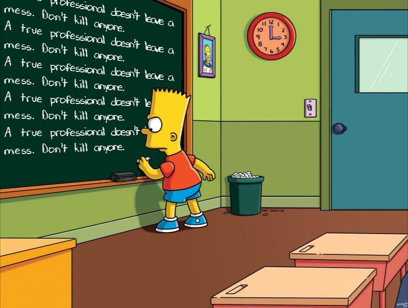 Bart Simpson writes on a blackboard, 