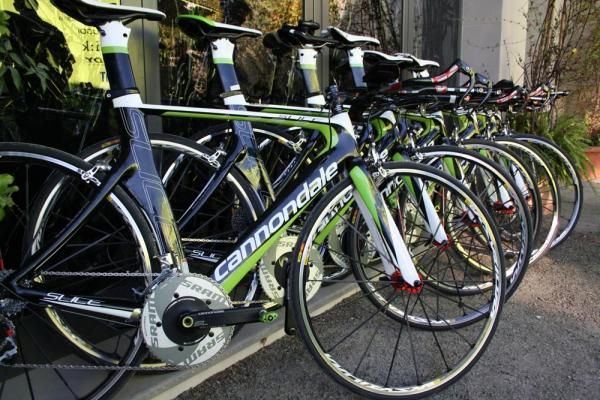 The Cannondale Slice TT bikes await the riders