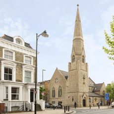 london church exterior with white window house