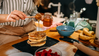 Honey on pancakes