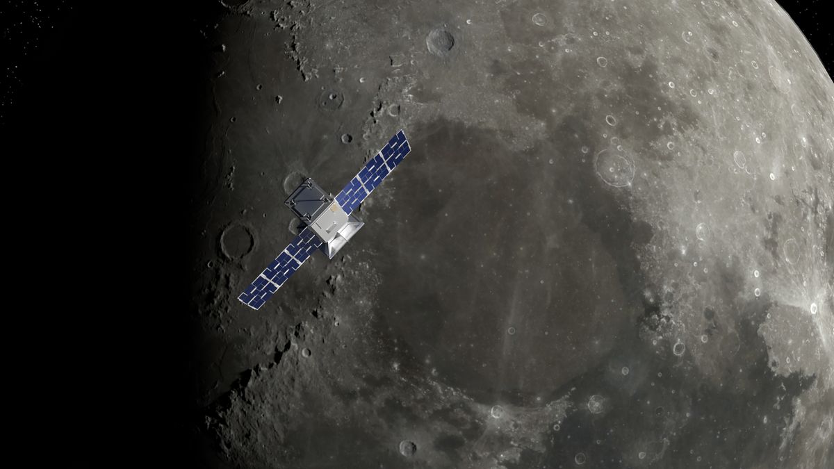 NASA&#039;s CAPSTONE probe arrived in lunar orbit on Nov. 13, 2022. This is an artist&#039;s illustration of the cubesat.