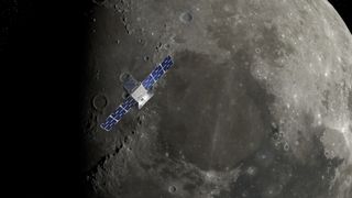 spacecraft with the moon in behind