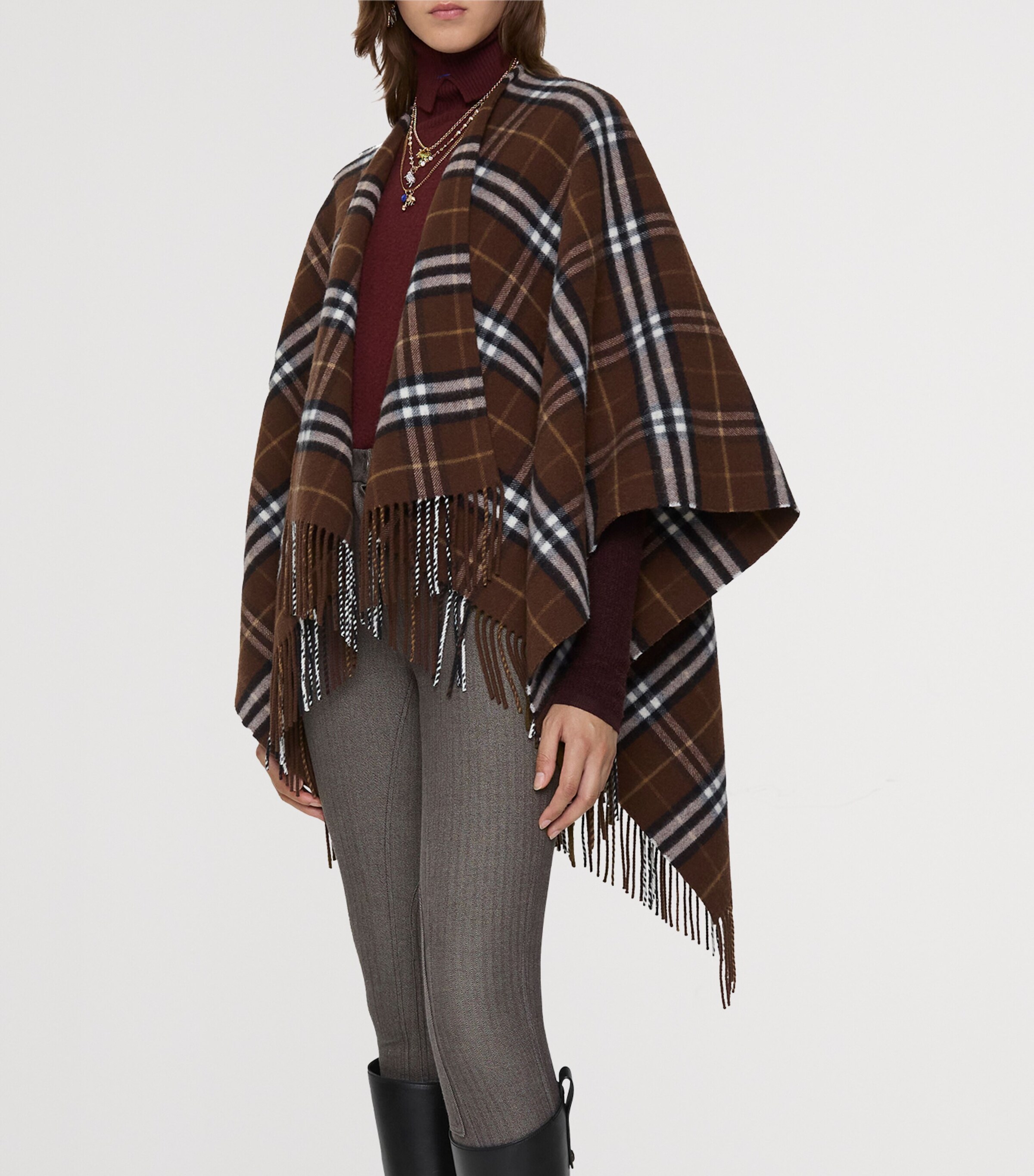 Burberry Wool-Cashmere Check Cape