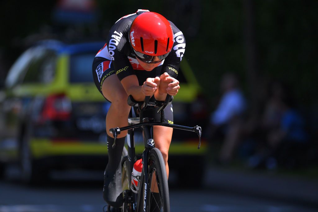 INGELMUNSTER BELGIUM JUNE 16 Jesse Vandenbulcke of Belgium during the 122th Belgian Road Championship 2021 Womens Individual Time Trial a 249km race from Ingelmunster to Ingelmunster ITT bkingelmunster belgiancycling on June 16 2021 in Ingelmunster Belgium Photo by Luc ClaessenGetty Images
