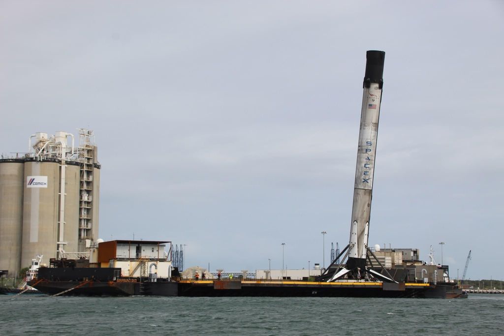 In photos: SpaceX's leaning Crew-1 Falcon 9 booster returns to port
