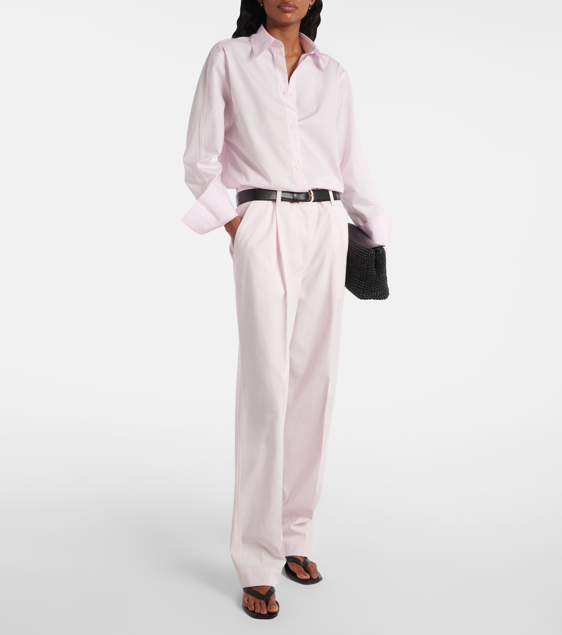 High-Rise Cotton Straight Pants