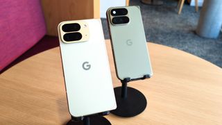 Comparing the Google Pixel 11 Pro Fold (green) with the Google Pixel 10 Pro Fold (white)