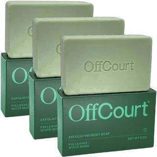 OffCourt Exfoliating Body Soap – Deep Cleansing and Best Exfoliating Soap for Men and Women. Non-Drying Bar and Medium Strength Fresh Fig Leaves Scent. For All Skin Types (5oz, 3 Pack)
