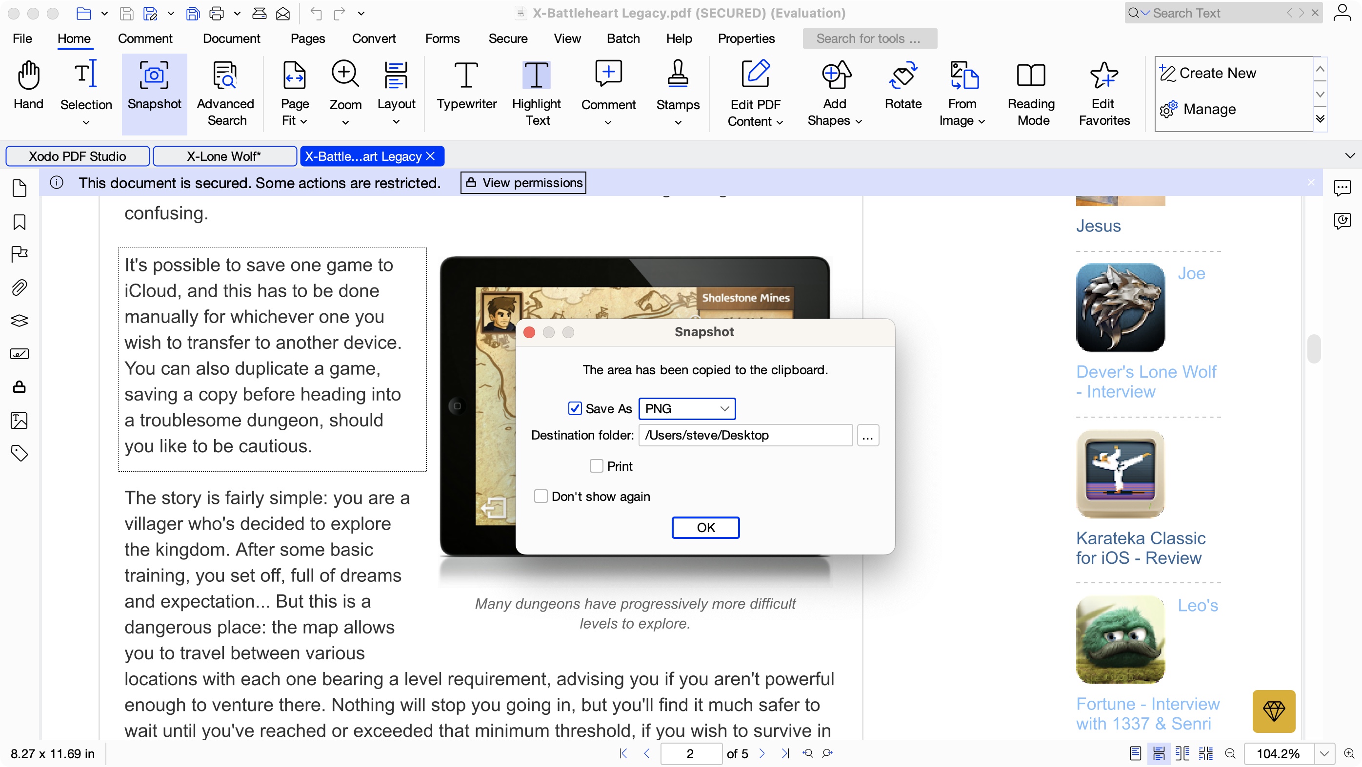 Editor de PDF de escritorio Xodo durante nuestra revisión