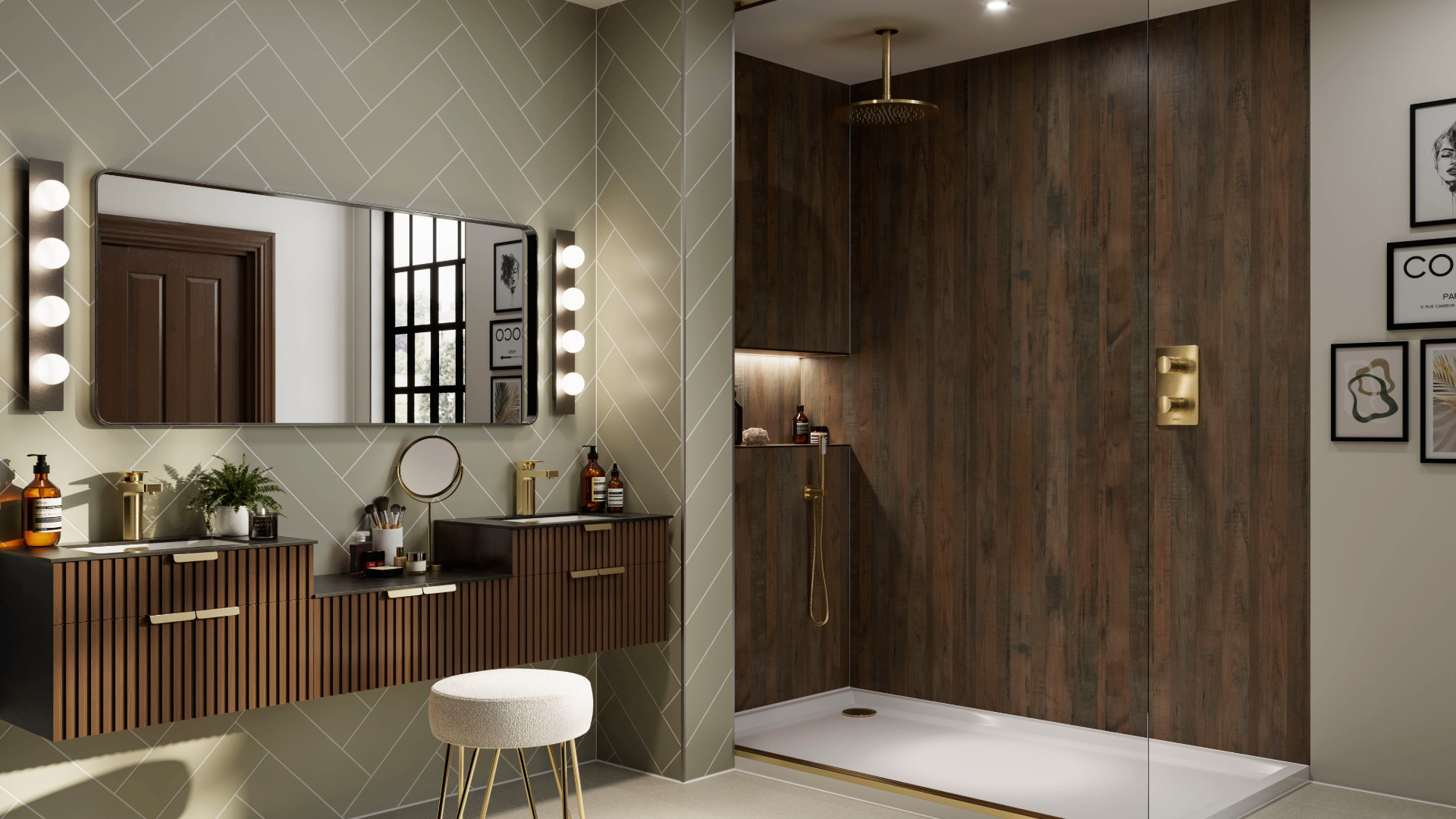 Green tiles in bathroom