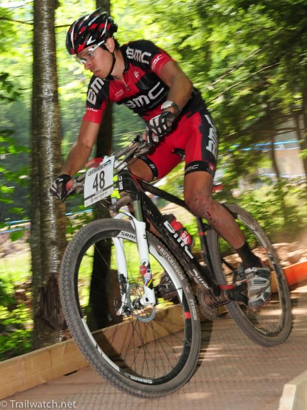 Kerry Werner (BMC) crossing one of the many bridges
